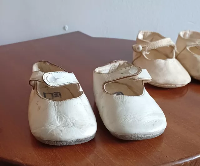 Two Pairs Of Vintage Leather Baby Shoes c.1960s