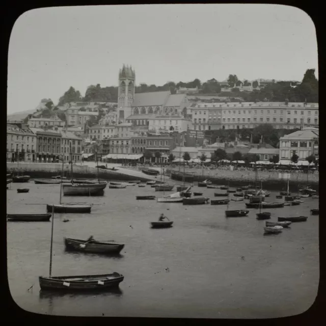 ANTIQUE Magic Lantern Slide TORQUAY HARBOUR C1910 PHOTO ENGLAND DEVON