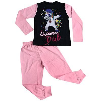 Kids Girls Designer Unicorn Dab Floss Baby Pink Pyjamas Loungewear Nightwear PJS