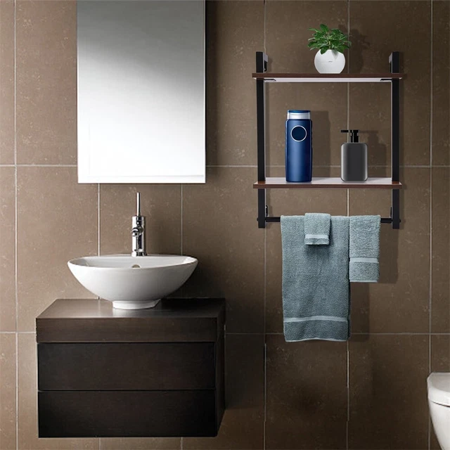 TWO TIER INDUSTRIAL Pipe Bookshelf Wall Mounted Rustic Floating Shelves