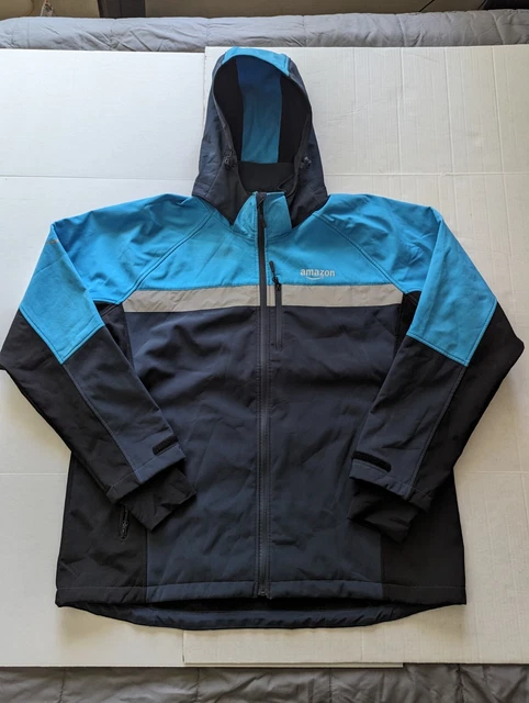 AMAZON JACKET BLUE Black Prime Employee Fleece Lined Hooded Rain Shell ...