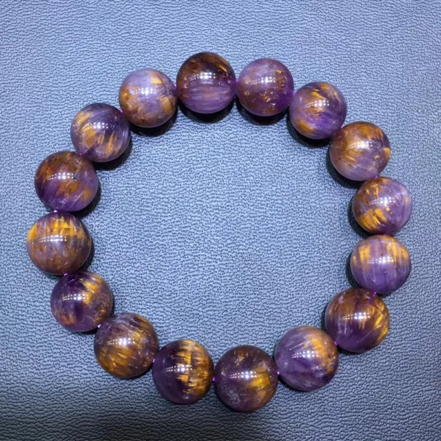 13.3mm Natural Purple Titanium Crystal Brazilian Beads Bracelet AAAA+