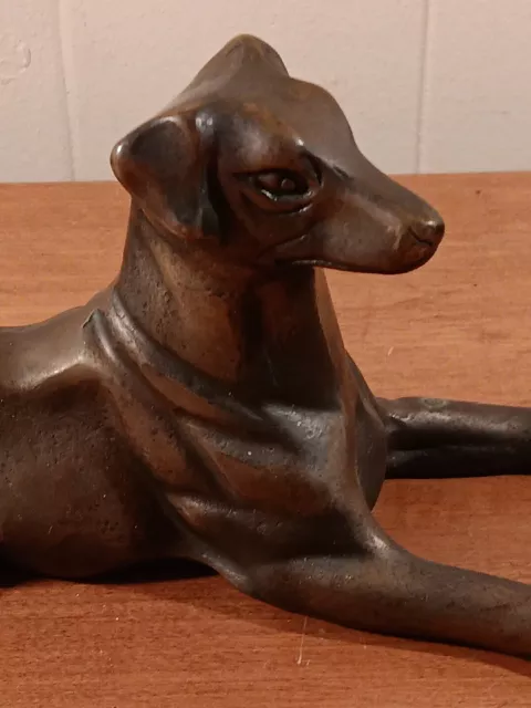 Vtg Bronze Brass Greyhound Whippet Statue Laying Down Metal 10" ROC Taiwan