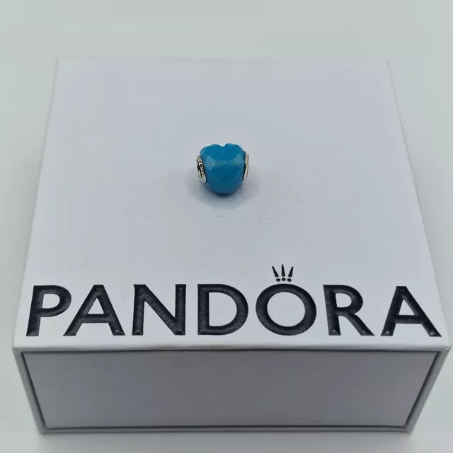 GENUINE PANDORA FACETED Blue Shape Of Love Heart Charm ALE 925