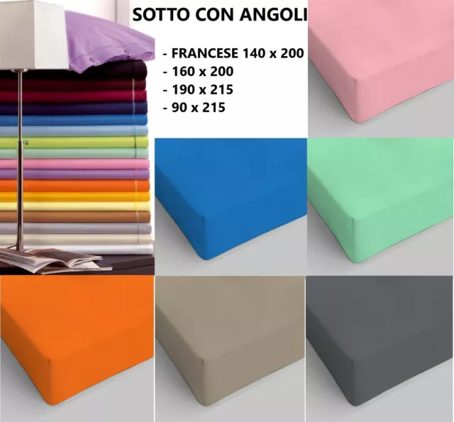 Lenzuola SOTTO con ANGOLI FRANCESE, 160x200, MAXI 190x215 e 90x215. Puro COTONE