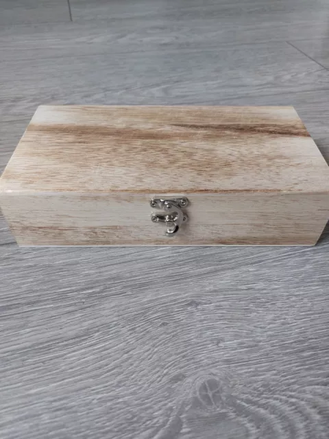 Plain Wooden Storage Box With Hinged Lid And Locking Clasp