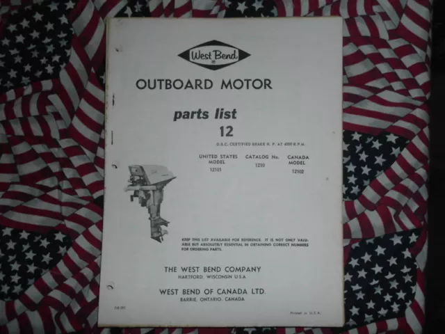 West Bend Chrysler Outboard 12 HP Parts Catalog 12101