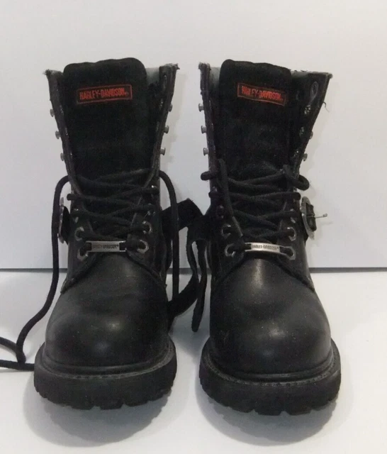 Womens Size 7.5 Black Leather Harley Davidson Biker Boots Stock Number 81003