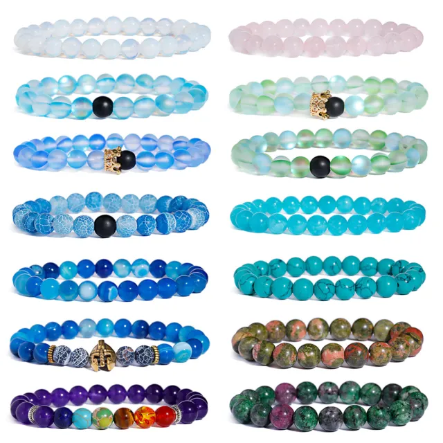 Handmade 8mm Mixed Natural Gemstone Round Beads Stretchy Bracelet Reiki Chakra