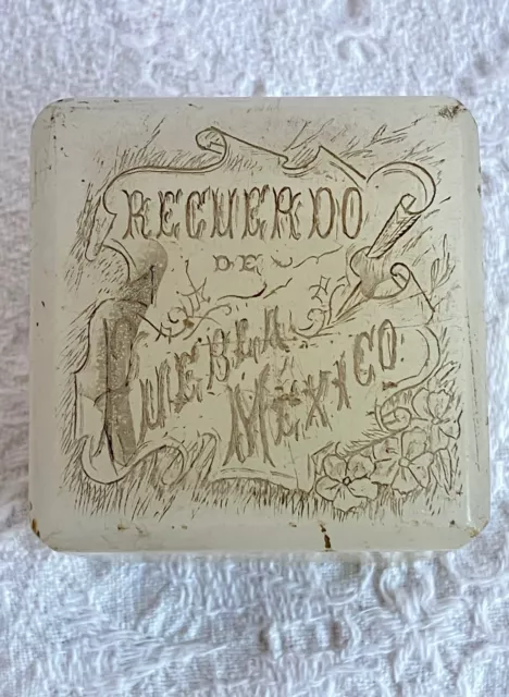 Antique Mexican Onyx Souvenir Paperweight Recuerdo de Puebla Mexico