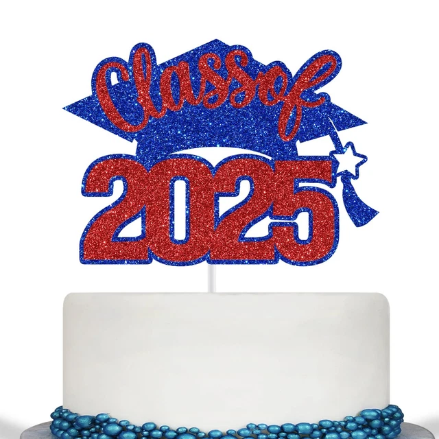 RN 2025 Cake Topper - Nurse Graduation Decor, Red Black Glitter, For 6-10 Inch Cakes - View #3