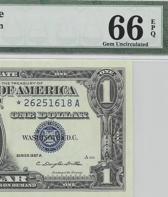 1957A $1 * STAR * ⭐️ SILVER CERTIFICATE. PMG GEM Uncirculated 66 EPQ BANKNOTE