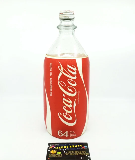 1970'S VINTAGE 64 Oz Glass Coke Coca Cola Bottle Red & White Styrofoam