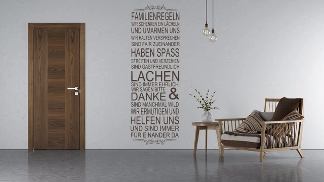 WANDTATTOO WOHNZIMMER WANDBANNER Flur Wandtatoo Spruch Familienregeln