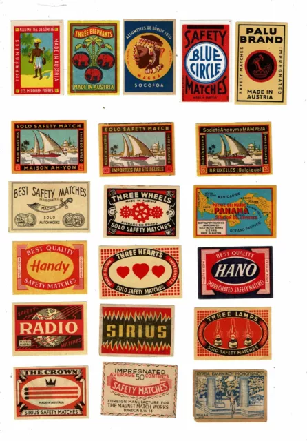 20 Old Austria c1900s Matchbox labels Radio, Blue Circle etc