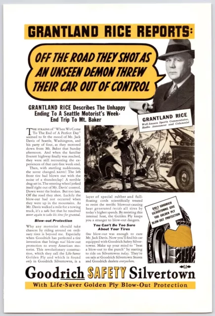 1937~Goodrich Silvertown Tires~Grantland Rice Sports Host~Vintage 30s Print Ad