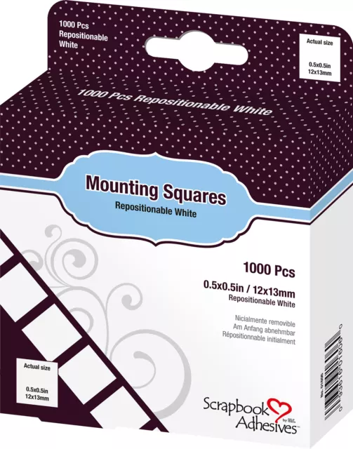 Scrapbook Adhesives Mounting Squares 1000/Pkg Repositionable, White, .5"X.5"