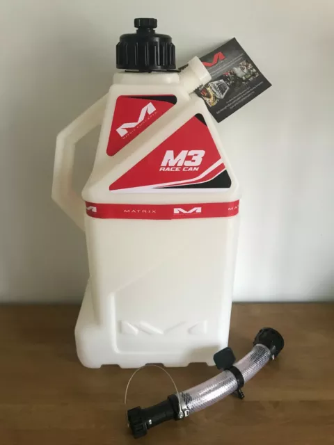 New Matrix M3 Race Can Jug 15 Ltr Petrol Fuel Can With Flexible Spout White/Red