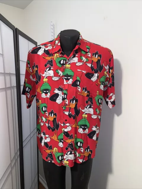 Vintage Looney TUNES HAWAIIAN STYLE RAYON SHIRT L MARVIN MARTIAN