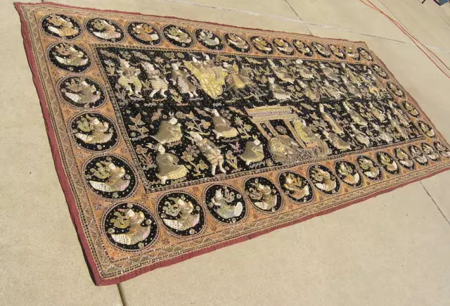 Vintage Monumental Burmese Kalaga Tapestry From Appleton Museum of Art 61x126 " 2