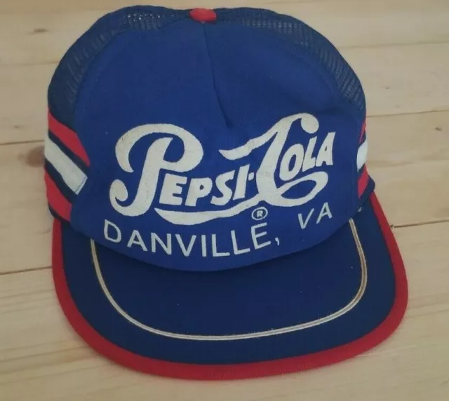 Vintage PEPSI COLA 3 Stripe Snapback Trucker Hat Cap Red White Blue Danville Va