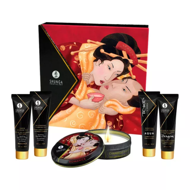 5-tlg Geschenk Set Erdbeere Champagner Aphrodisiac Massage-Öl Stimulations-Creme