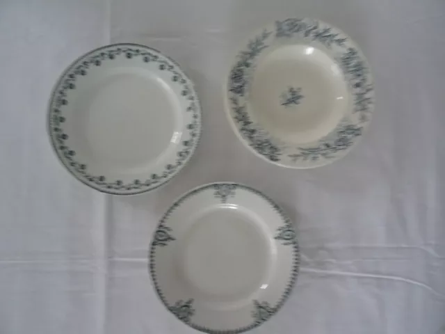 3 Assiettes bleu vert 511112 St amand Longwy faience ancienne fleurs