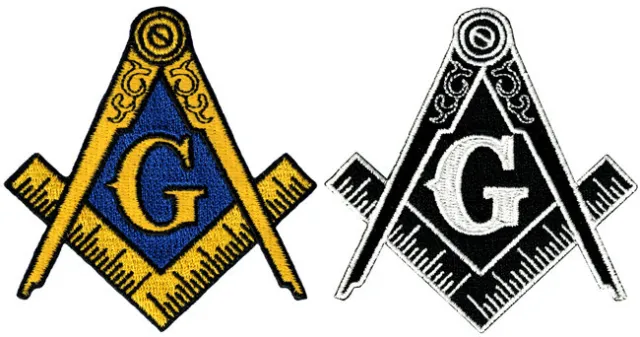 LOT TWO MASONIC LOGO PATCHES embroidered iron-on FREEMASON SQUARE COMPASS MASON