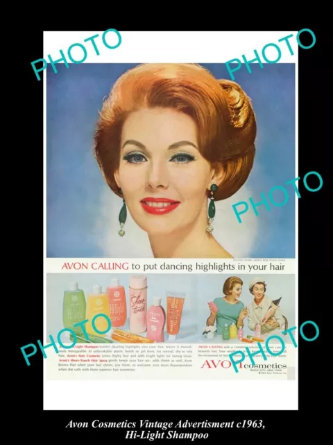 Large Historic Advertising Of Avon Cosmetics 1963 Hi-Light Shampoo