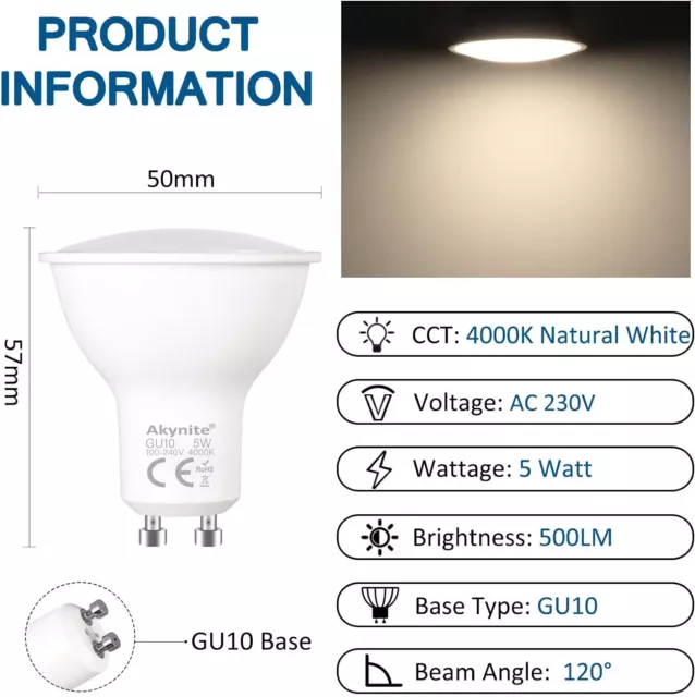 AKYNITE GU10 5W LED Bulb Natural White-0135 £3.99 - PicClick UK