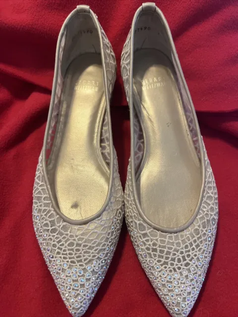 Stuart Weitzman flats with rhinestone and gold embroidery And Mesh shoes Size 7