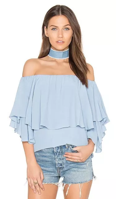 MLM LABEL Maison Arctic Ice Blue Off Shoulder Top Blouse XS, Small NWT