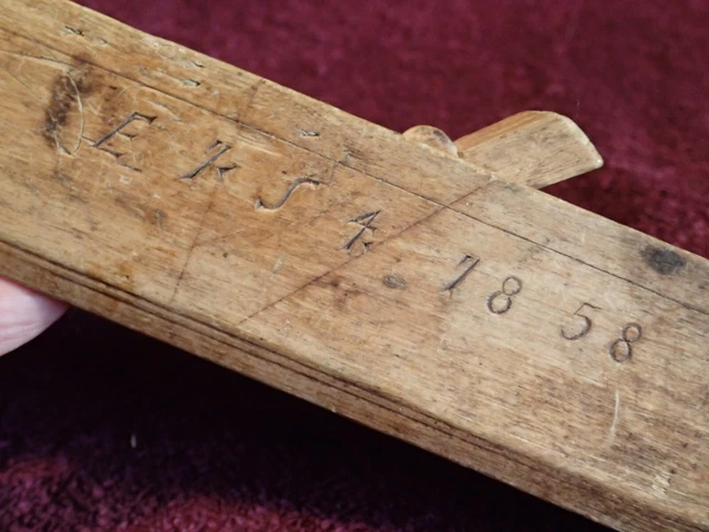 dated 1858 , SIGNED ANTIQUE HANDMADE WOOD WORKING PLANE SWEDEN FINLAND FOLK ART