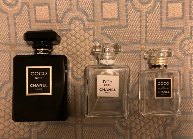 Empty Chanel Perfume Bottles Coco Noir 100mL, No.5 L’eau 50mL, Coco 35mL Parfum