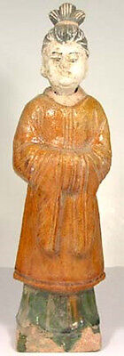 Ming China 14thC Antique Sancai Statuette VL Funerary Multi-Color Female Servant
