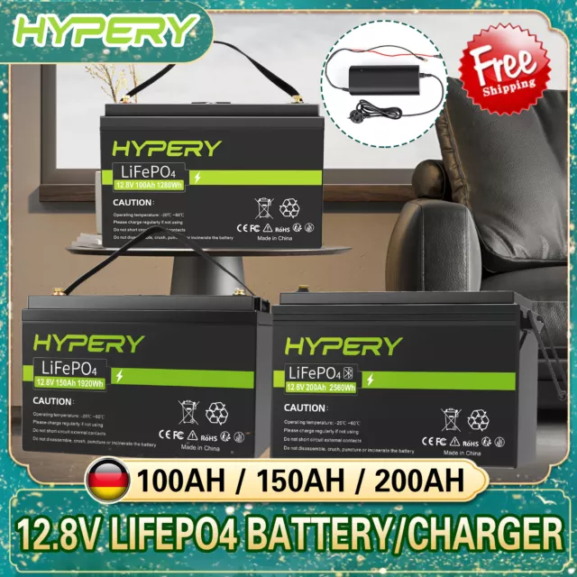 LiFePO4 Akku 100Ah 150Ah 200Ah 12V Lithium Batterie/Ladegerät Wohnmobil Solar RV
