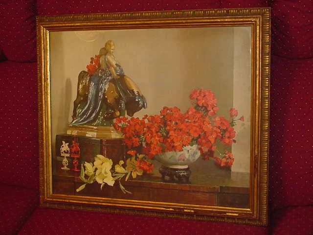 Herbert Davis Richter Study in Scarlet Vintage Print Wood Frame Harrod's London Herbert Davis Richter Study in Scarlet Vintage Print Wood Frame Harrod's London
