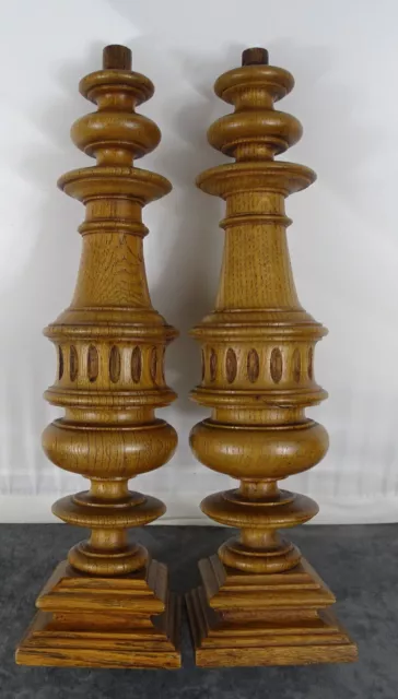 Antique French Pair Carved Wood Trim Posts Pillars Columns Oak  14.6" T