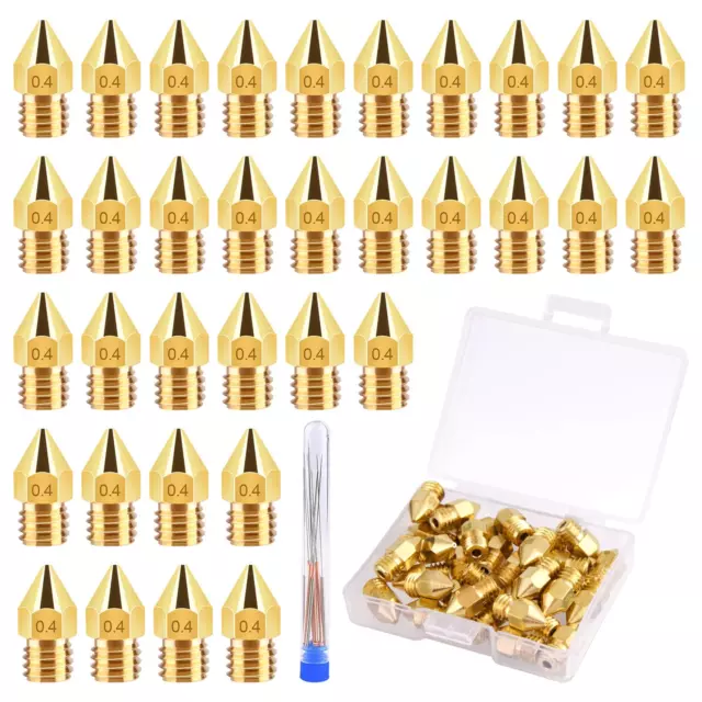 40Pcs 0.4Mm Ender 3 Nozzle Kit 3D Printer Nozzles MK8 Brass Extruder Nozzles for