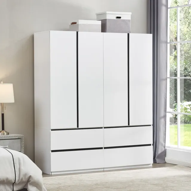 74" Modern Armoire Wardrobe Cabinet | Wood Wardrobe Closet w/ Shelves & Drawers