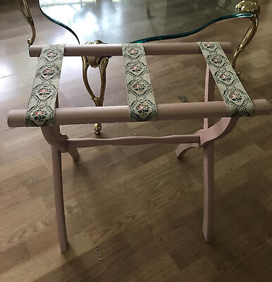 Vintage Scheibe Pink Wood Luggage Rack Stand Tapestry Boho Wedding Guest Room