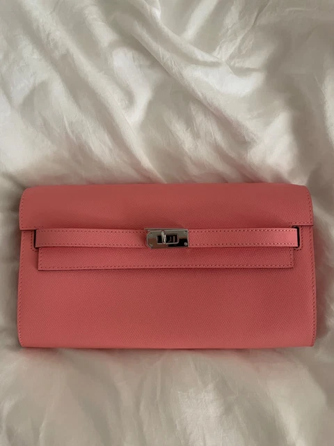Women's Pink Epsom Leather Turn Lock Accordian To-Go Wallet Crossbody
