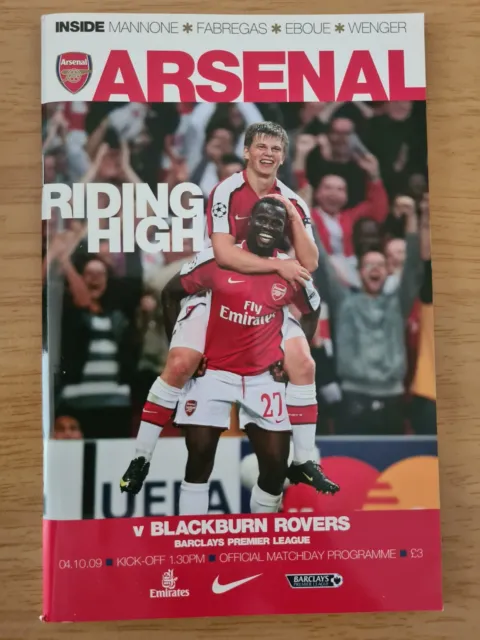 Arsenal V Blackburn Rovers Programme 04/10/09  Season 2009/10
