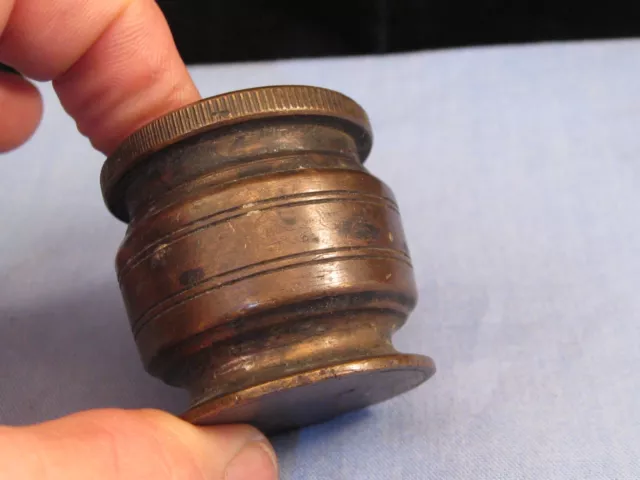 Antique Chinese Bronze Travelling Inkwell Box Ink Stand Pot Cylinder