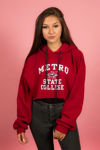 Felpa con cappuccio ritagliata bordeaux Russel Athletic Metro State College rielaborata