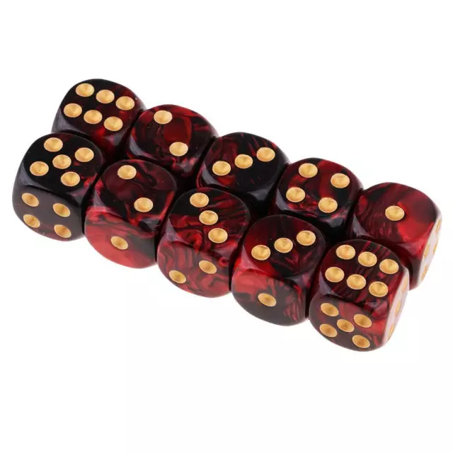 Set of 10 Six Sided Square D6 16mm Dice Die Black&Red Double Color Gold Pip