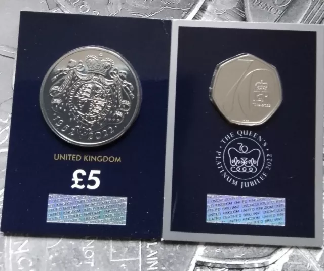 2 BU Queens Platinum Jubilee £5 Coin + 50p Jody Clark  In Change Checker Cards