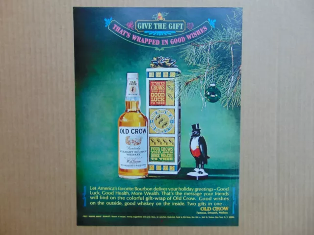 1965 OLD CROW WHISKEY Christmas Gift Tree ornament vintage art print ad