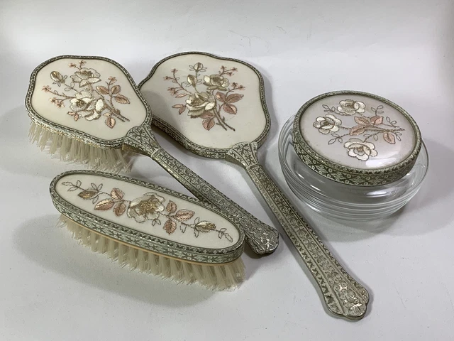 The Regent Four Piece Vintage Dressing Table Vanity Set With Removable Brushes