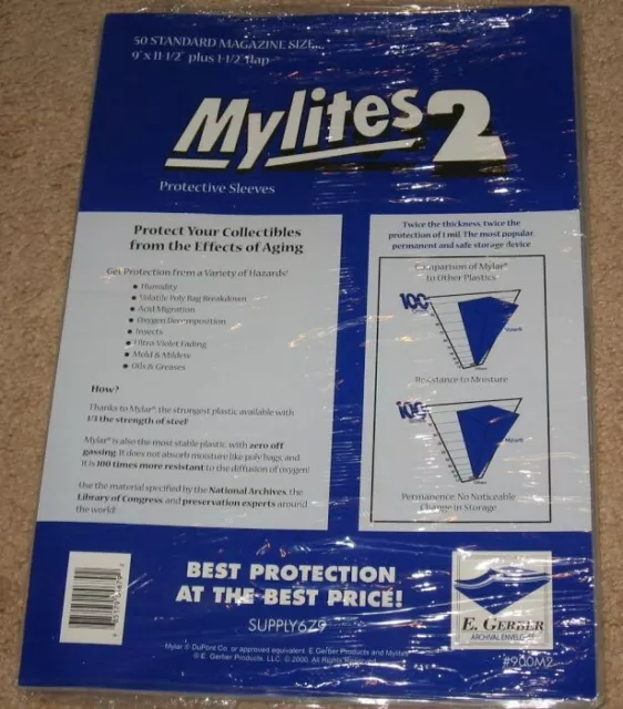 Pack of 50 Mylites 2 Mil Mylar Standard Time / SI Size Magazine Bags sleeves